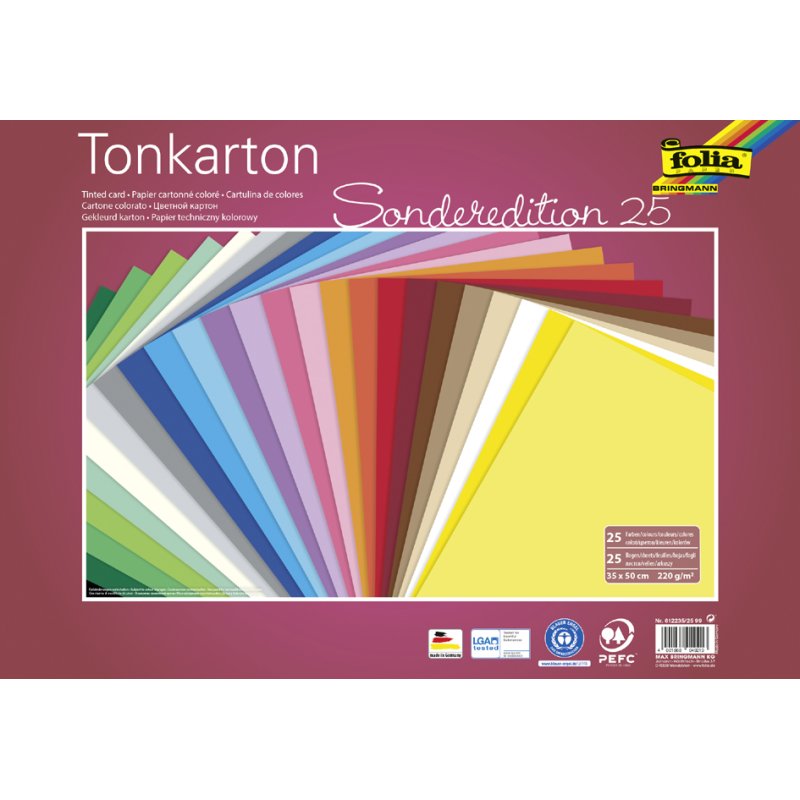folia gekleurd karton A3, 220 g/m², 25 kleuren gesorteerd, 25 vellen